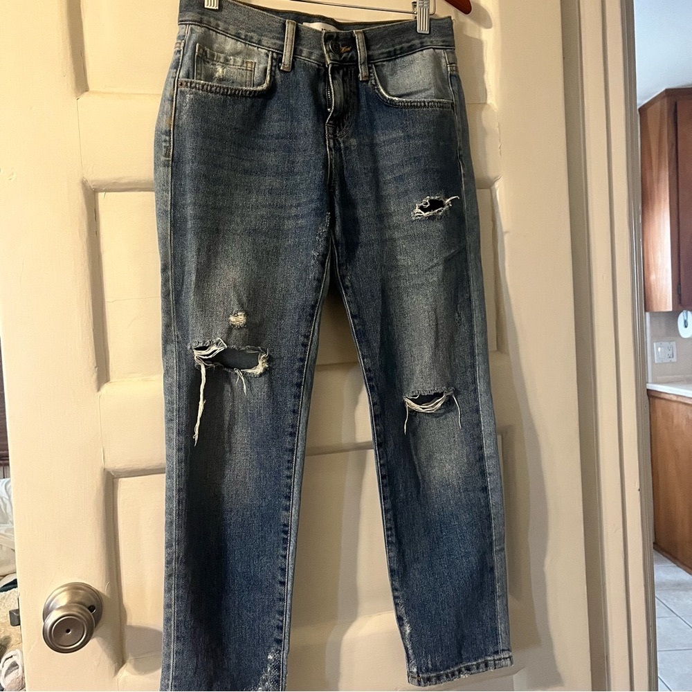 MANGO Distressed Boyfriend Two-Tone Jeans